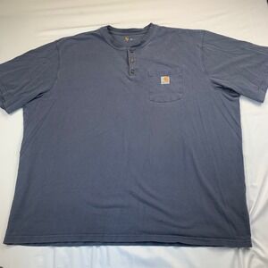 Carhartt K84 Henley T-Shirt 4XL Blue Original/Loose Fit Pocket Workwear Tee